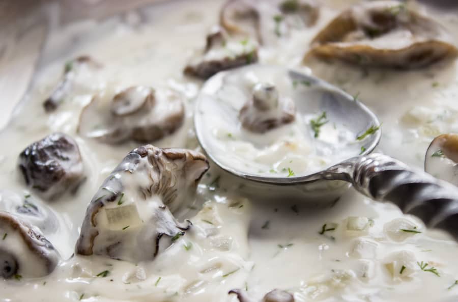 Honey mushrooms in sour cream sauce_-5