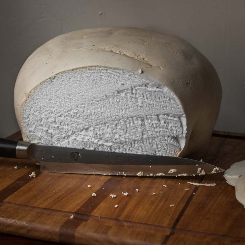 Slicing a giant puffball mushroom