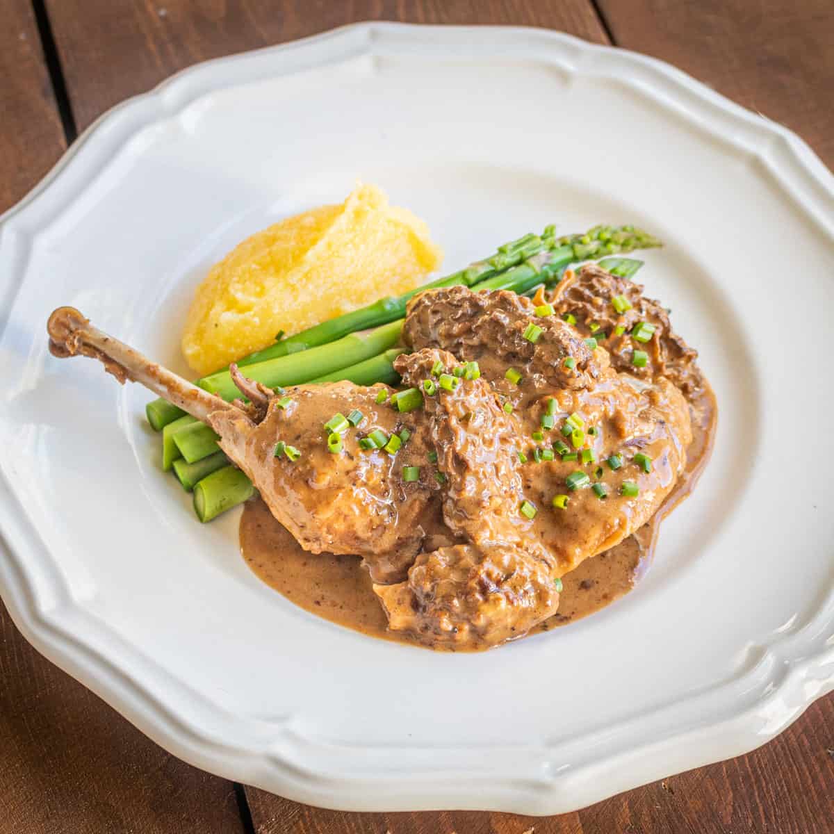 Braised Pheasant Legs with Morel Mushroom Sauce