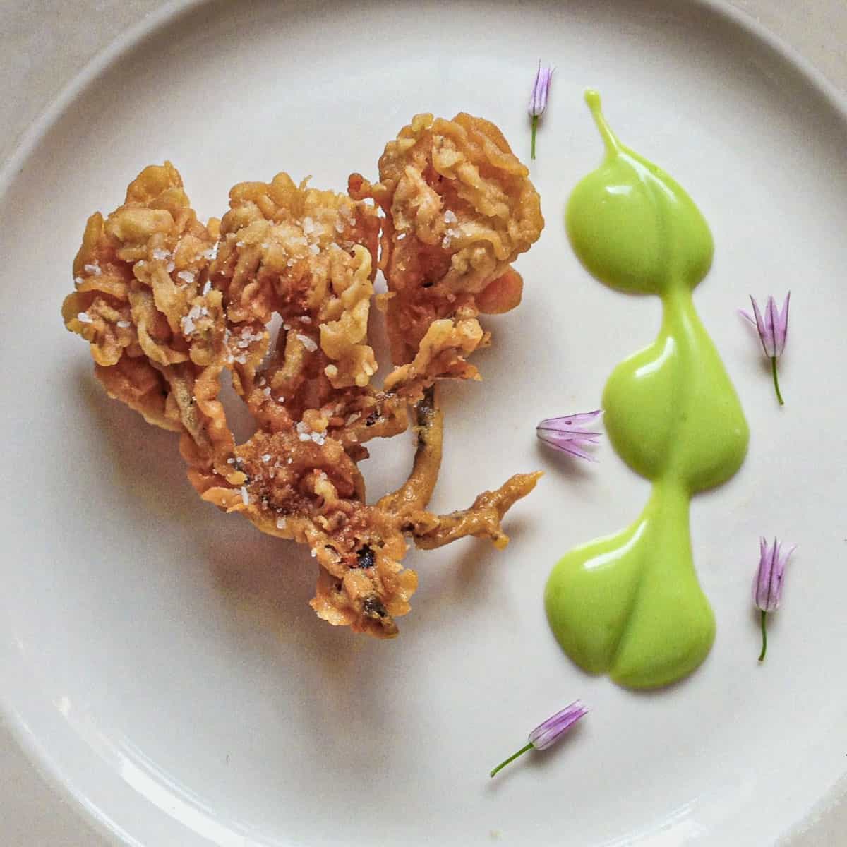Crispy fried coral mushrooms, with chive aioli