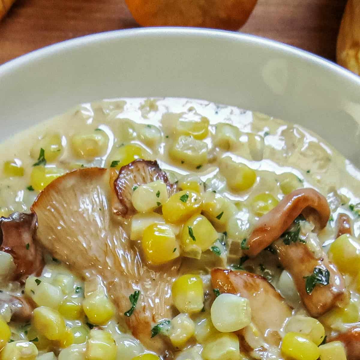 Creamed wild chanterelle mushrooms with sweet corn and chervil