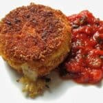 cheese stuffed puffball mushrooms with ramp ketchup.