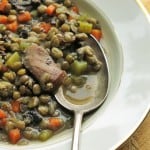pheasant, bolete, and lentil soup
