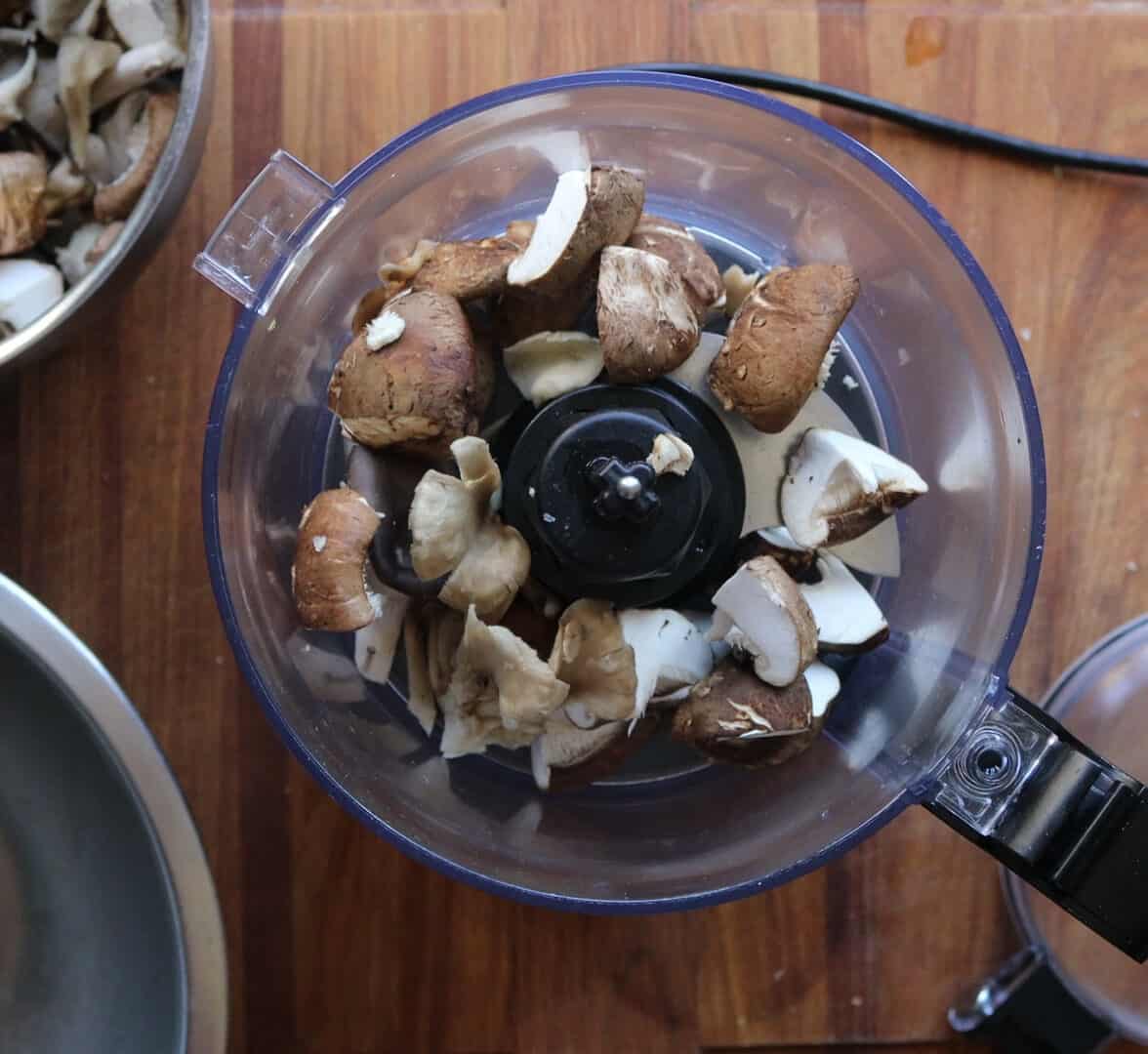 Pulsing mushroom duxelles in a food processor