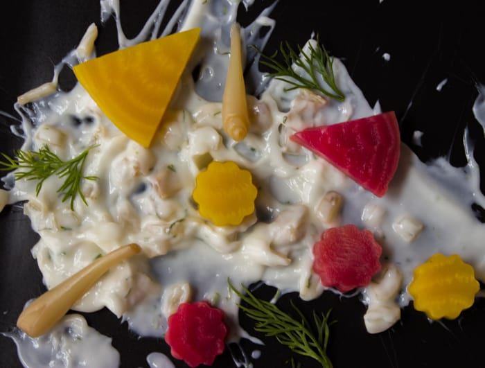 roasted beets with pickled ramp sour cream