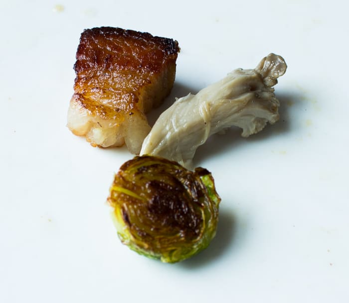 Brussels sprout with pickled hen of the woods mushrooms