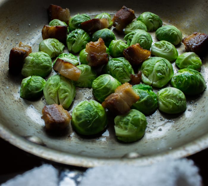 Brussels sprout with pickled hen of the woods mushrooms