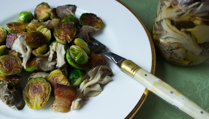 Brussels sprout with pickled hen of the woods mushrooms