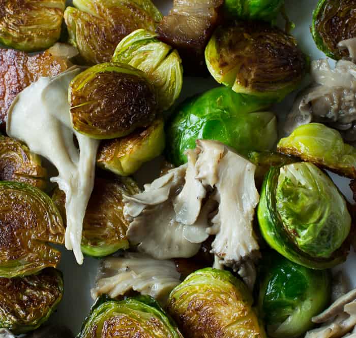 Brussels sprout with pickled hen of the woods mushrooms