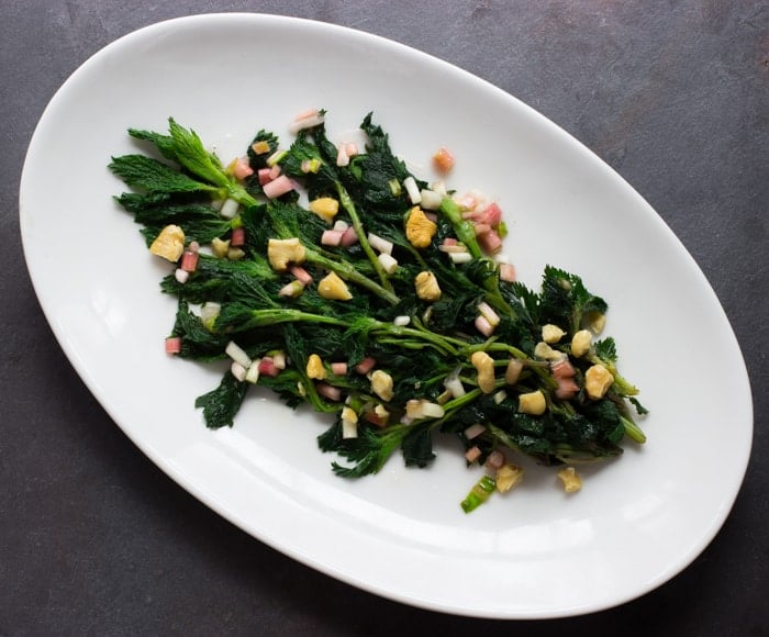 young nettles with black walnuts and ramps