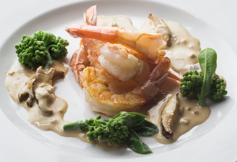 shrimp with porcini soy cream 