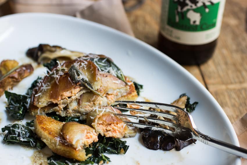 puffball mushroom ravioli with maitake, hygrophorus russula, and hedgehog mushrooms