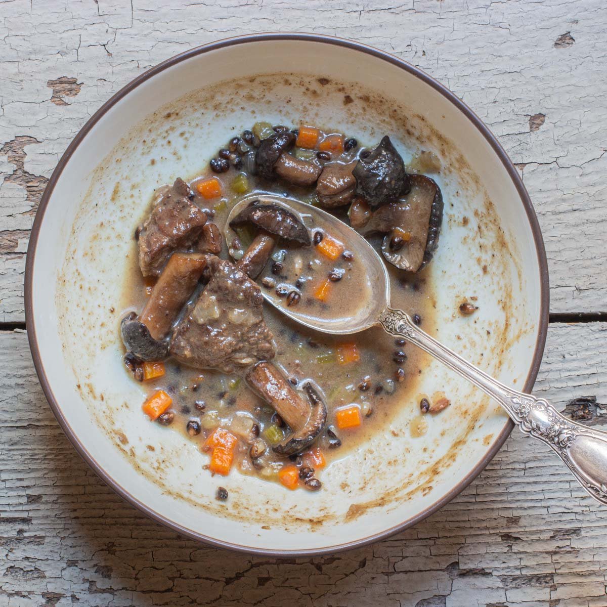 Bison-Black Barley Stew, With Fried Chicken Mushrooms-6