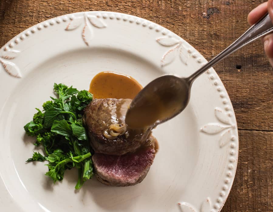 Bison Tenderloin with wintercress buds and anchovy sauce