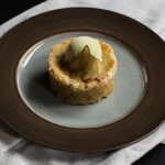Rhubarb-hazelnut cake with spruce tip ice cream