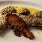 Shad roe with pickled morels and bacon