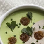 English Pea and Black Trumpet Cream Soup With Purslane