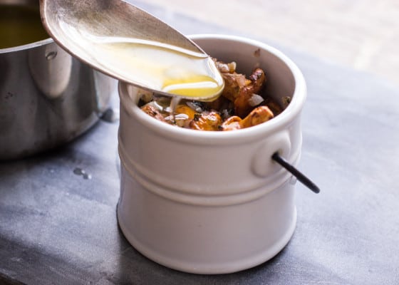 Potted chanterelle mushrooms