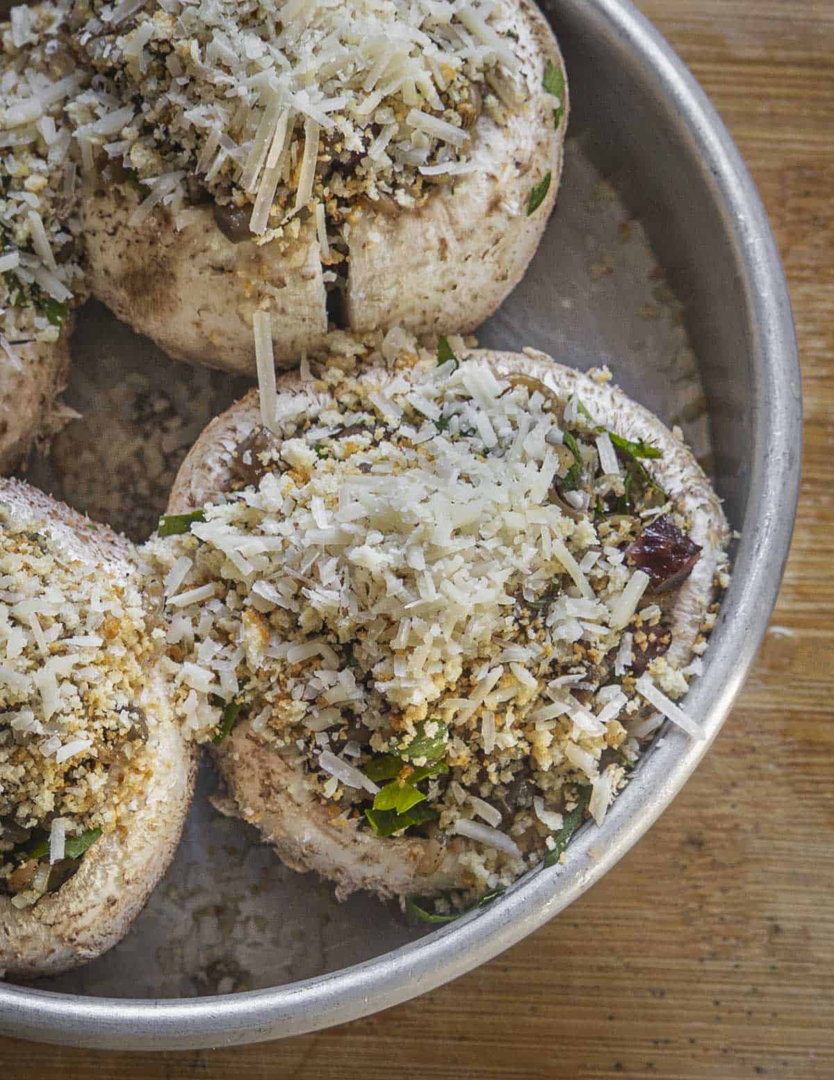 Stuffed parasol mushroom caps with wild rice and parmesan. 