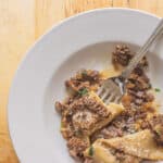 Fresh pasta with braised beef and dried morel ragout