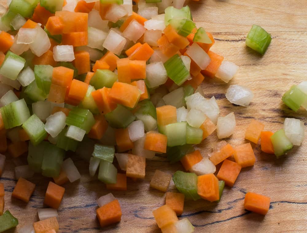 carrot, onion, celery, mirepoix, brunoise