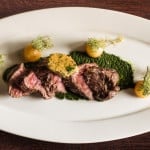 Smoked Hanger Steak with Dandelion Puree and Puffball Butter