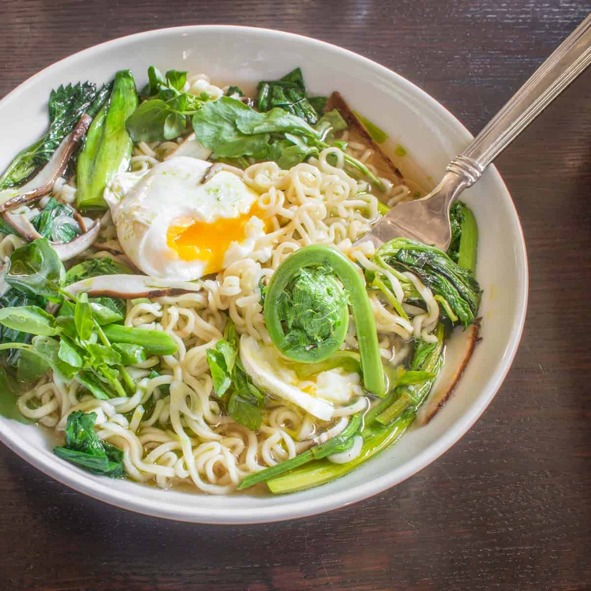 Dryad Saddle Mushroom Ramen With Wild Spring Vegetables_