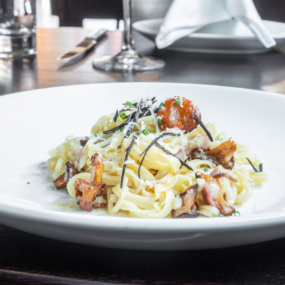 Carbonara of Chanterelle and Black Trumpet Mushrooms