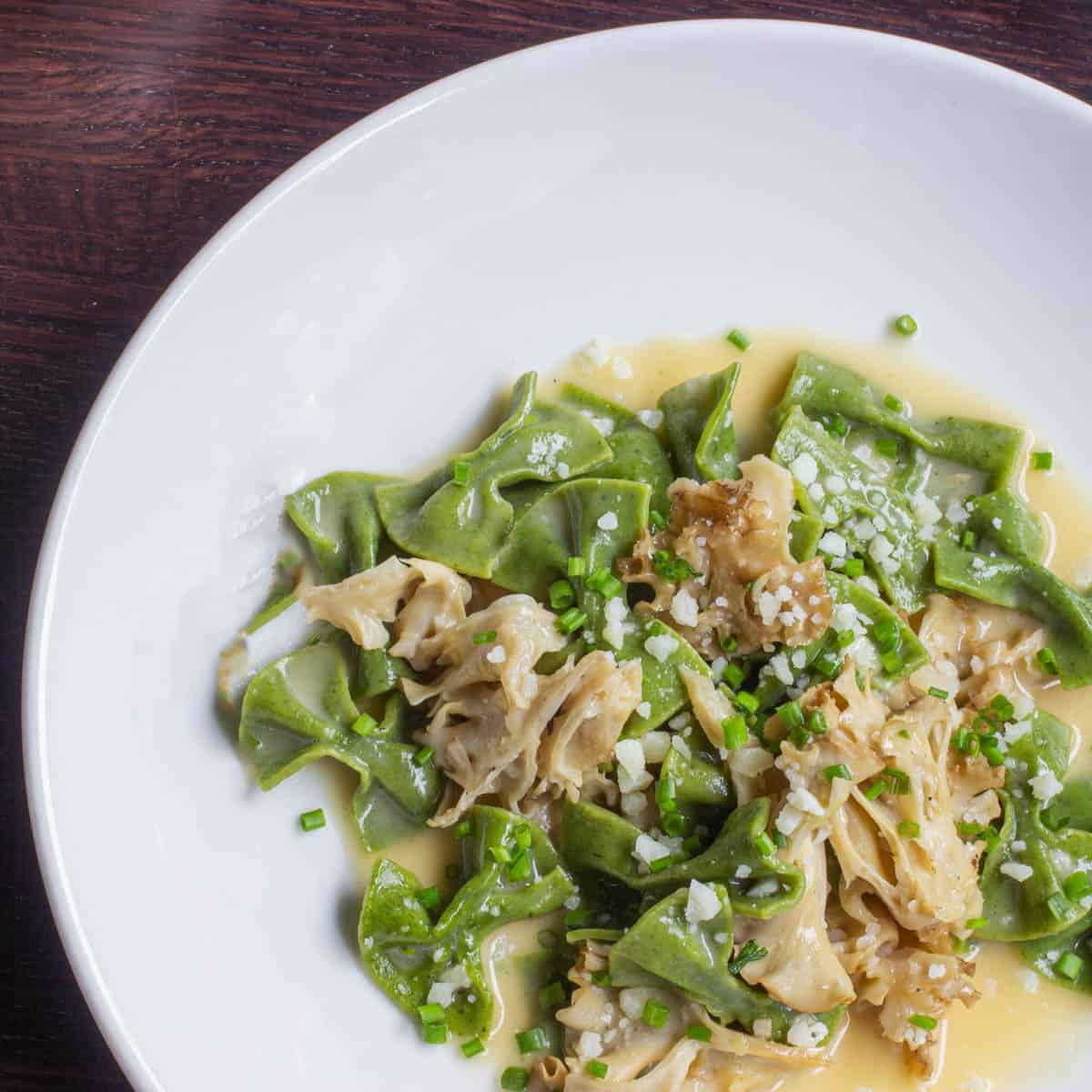 Cauliflower mushrooms with dandelion farfalle (1)