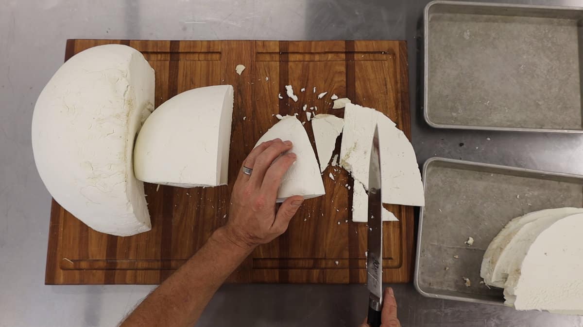 Cleaning and peeling a puffball mushroom 