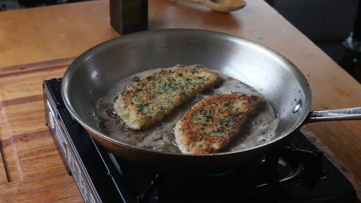 Frying and cooking a puffball mushroom 