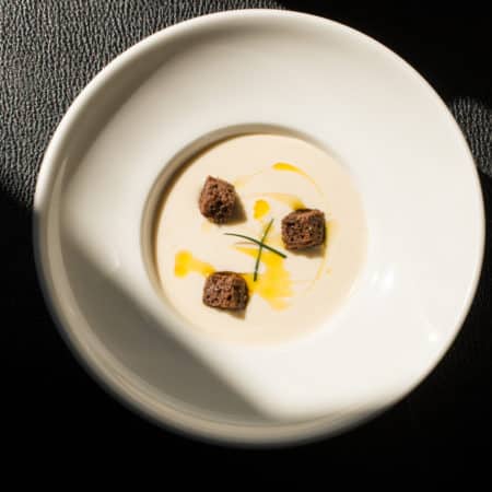 Spring dug parsnip soup with acorn oil