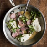 Halibut cheeks with wild peppermint, watercress and annarossa potatoes