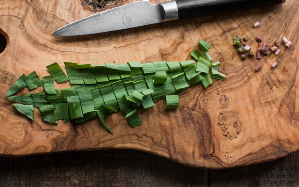 Cutting ramp leaves for compound butter