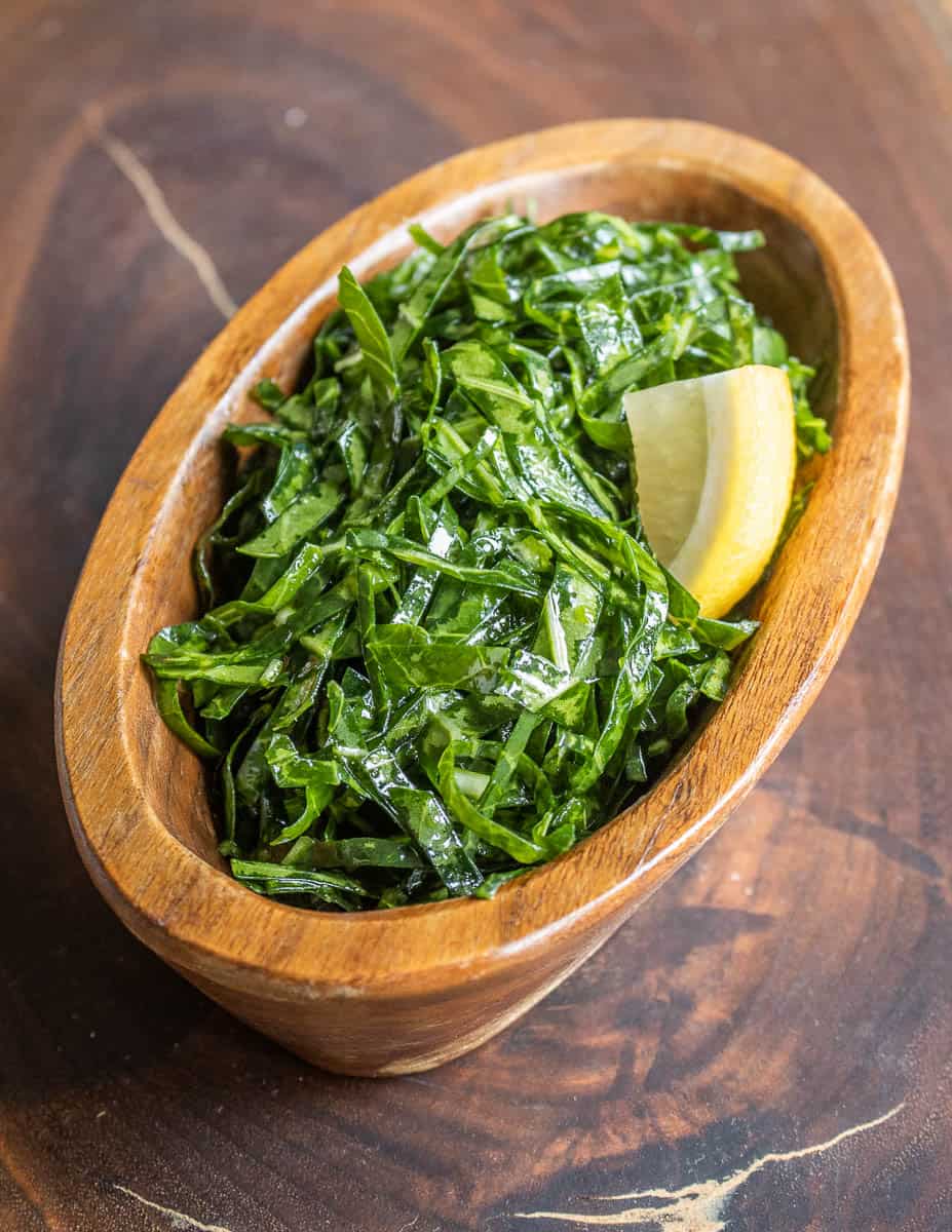 Massaged broccoli leaf salad