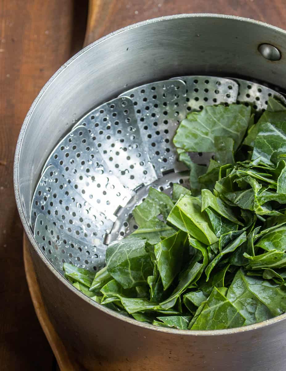 Steaming broccoli leaves