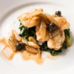 Monkfish with chard, cardoons and dandelion capers
