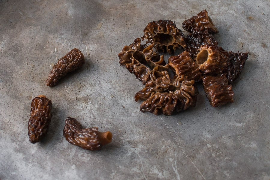 dried, re-hydrated morel, mushrooms,