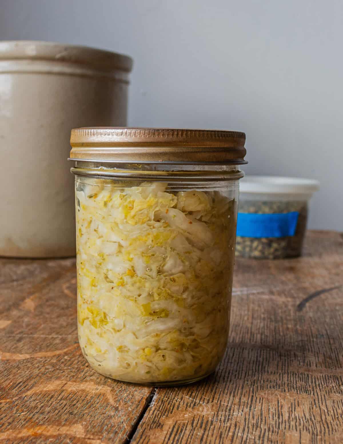 Homemade sauerkraut made with cedar cones or wild juniper.