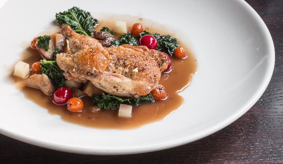 Quail with rowanberries and chestnuts