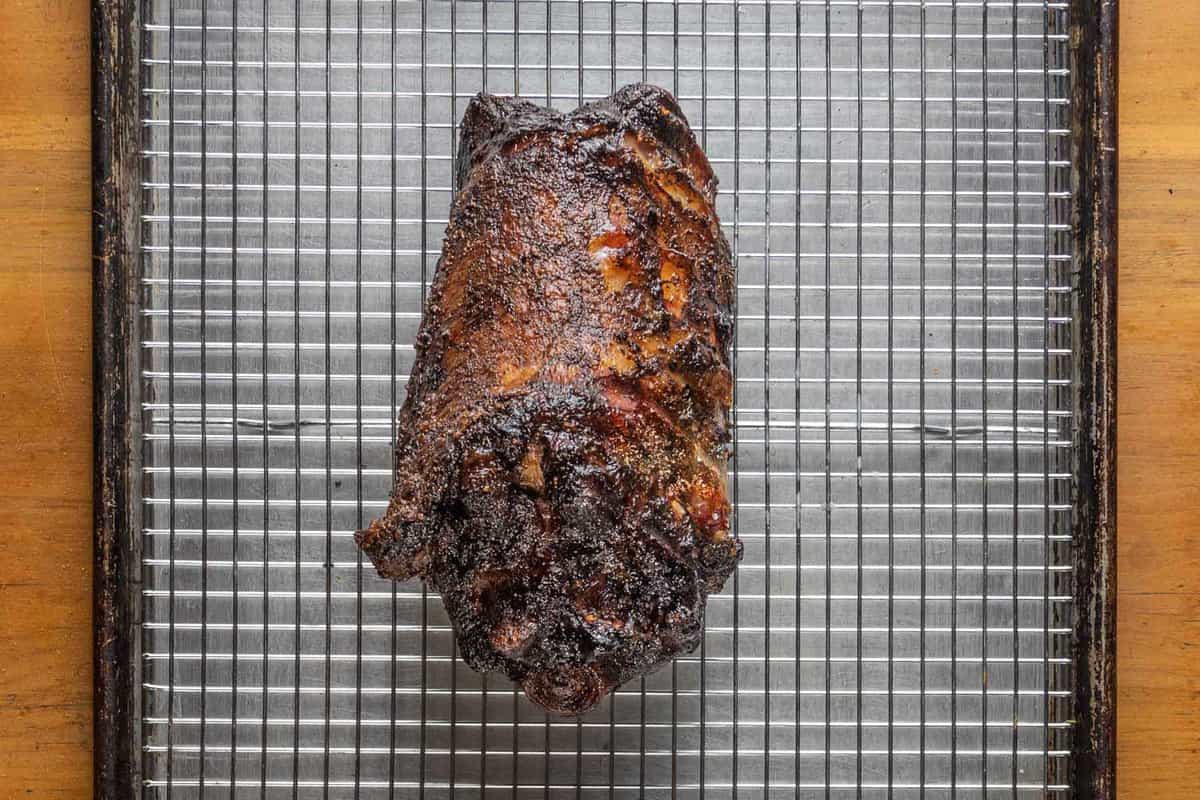 smoked lamb or goat neck on a tray 