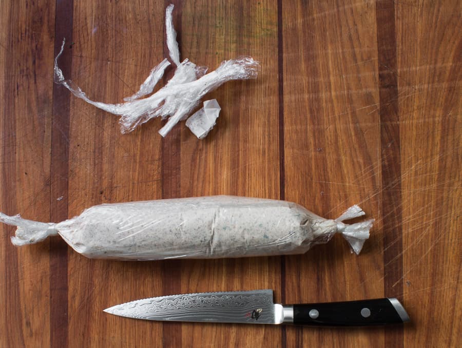 Wrapping morel mushroom butter in parchment