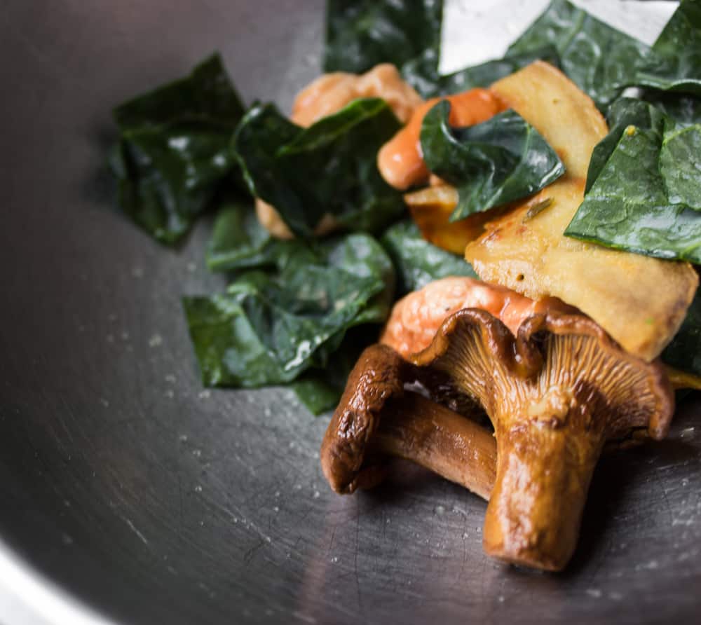 Lacinato kale tart,with a chanterelle mushroom salad