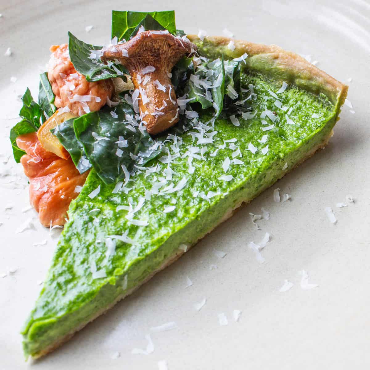 Kale tart,with a chanterelle mushroom salad