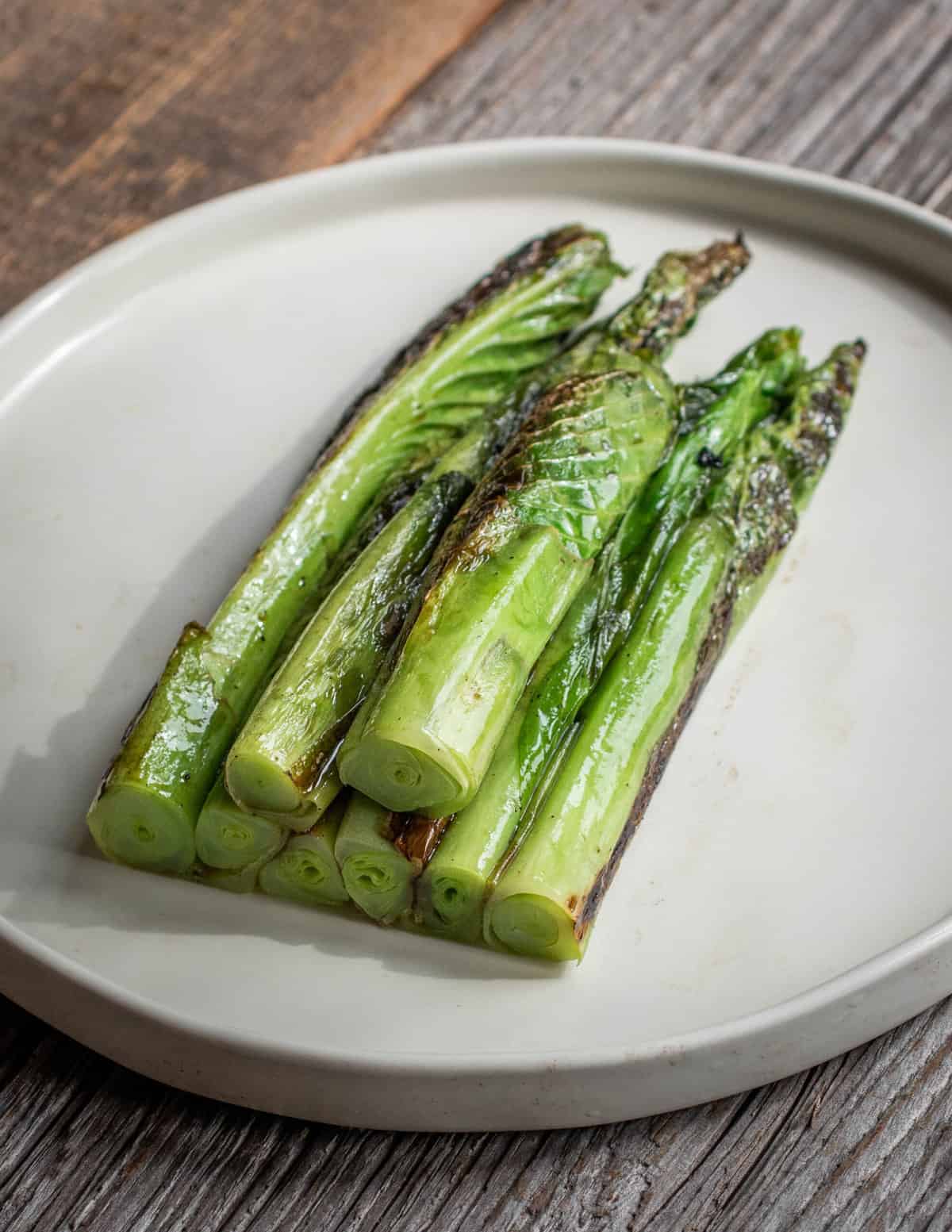 Seared edible hosta shoots