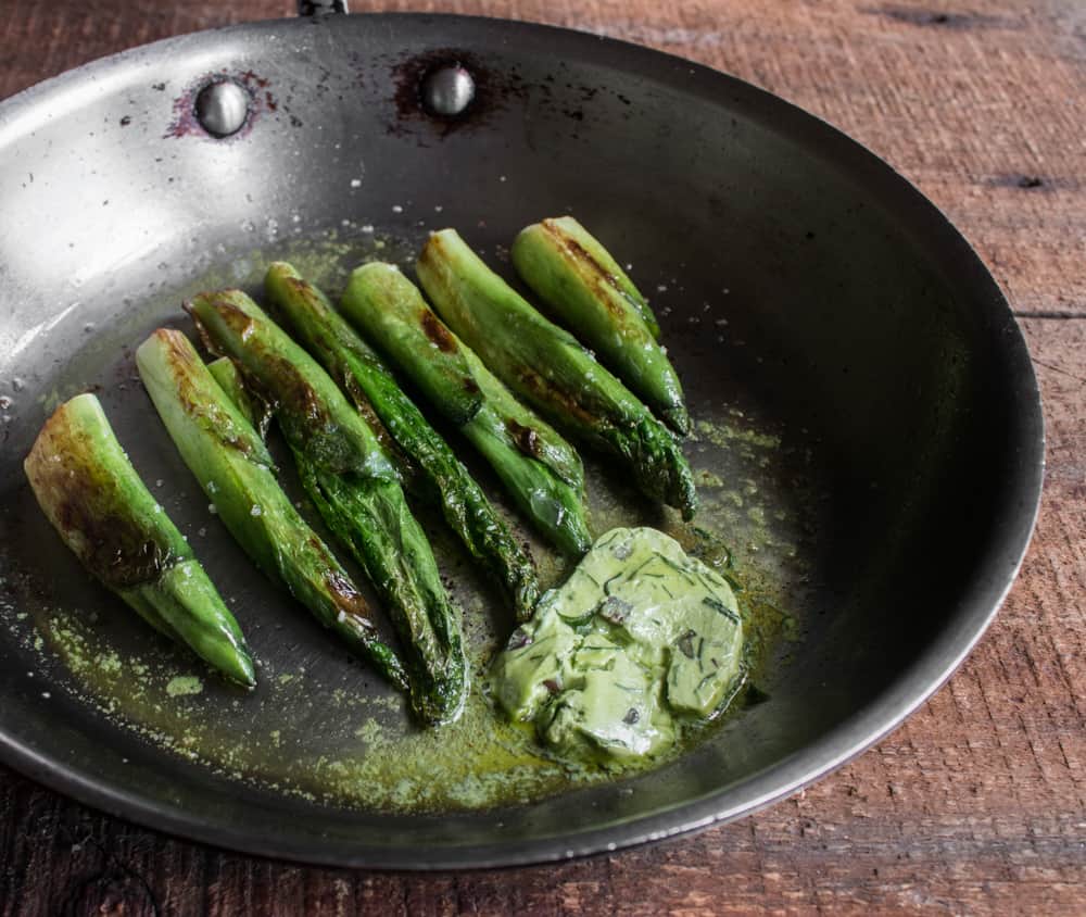 hosta shoots with ramp butter 