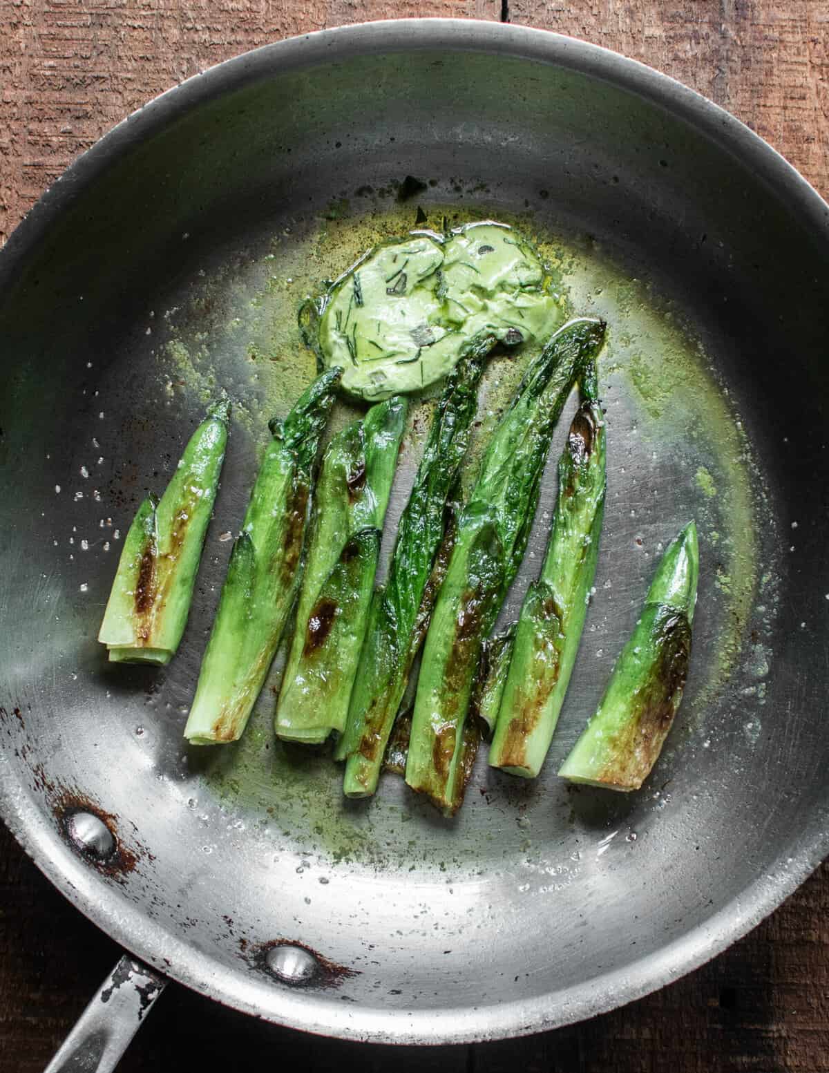 Cooked hosta shoots with ramp butter 