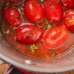 Spicy tomato sauce with wild bergamot and ramp leaves