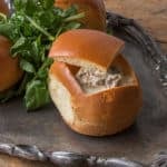 Brioche buns stuffed with morel mushroom soup