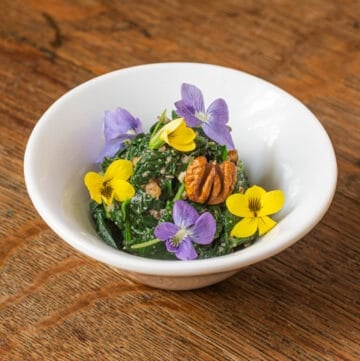 Japanese violet greens salad with hickory nuts